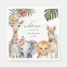 Vild 1 Safari Cute Animals Flicka Shower Napk Pappersservett