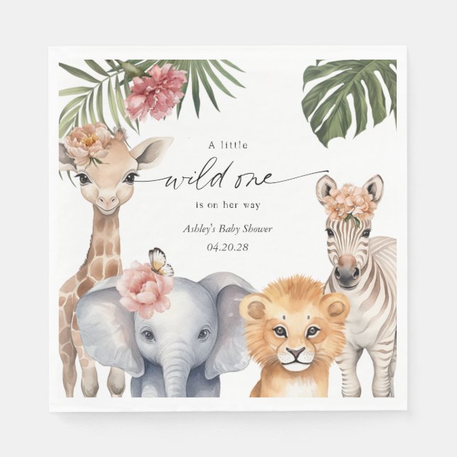 Vild 1 Safari Cute Animals Flicka Shower Napk Pappersservett (Framsidan)