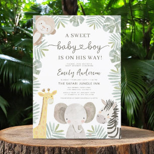 Vild 1 Safari Cute Jungle Animals Baby Shower Inbjudningar