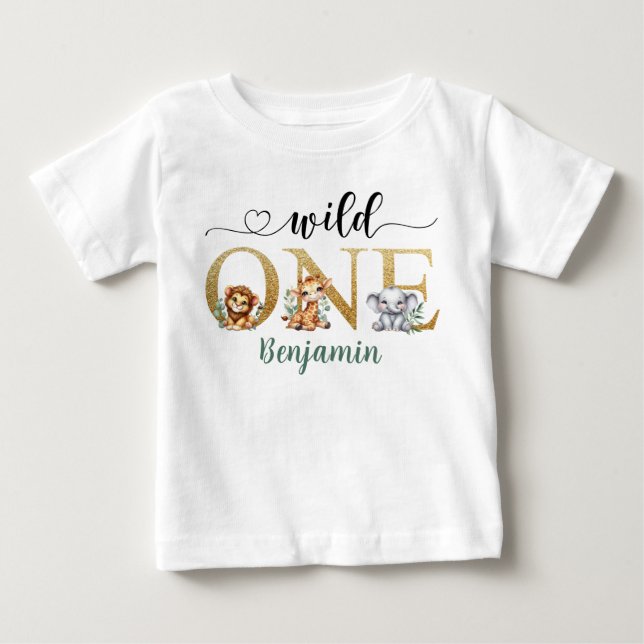 Vild 1 Safari-djur 1:a födelsedagen T Shirt (Framsida)
