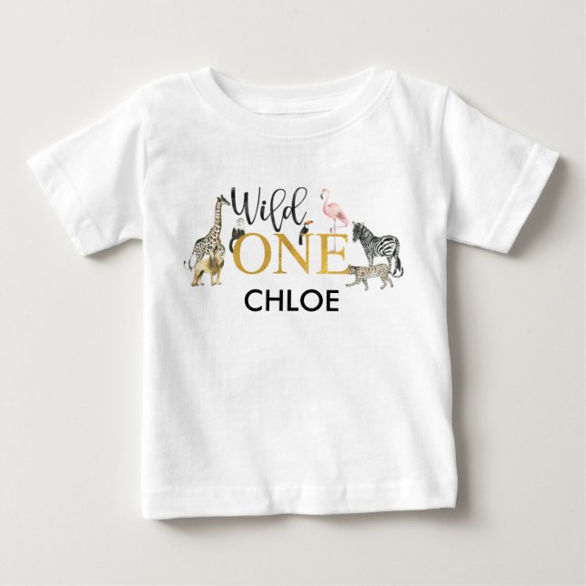 Vild 1 Safari-djur första födelsedag T Shirt (Framsida)