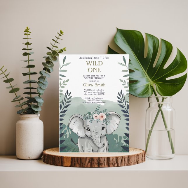 Vild 1 Safari Elephant Baby Shower-inbjudan Inbjudningar (Skapare uppladdad)