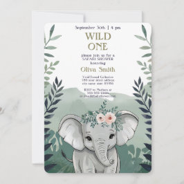 Vild 1 Safari Elephant Baby Shower-inbjudan Inbjudningar