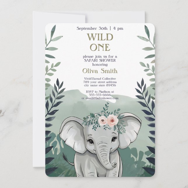 Vild 1 Safari Elephant Baby Shower-inbjudan Inbjudningar (Framsida)