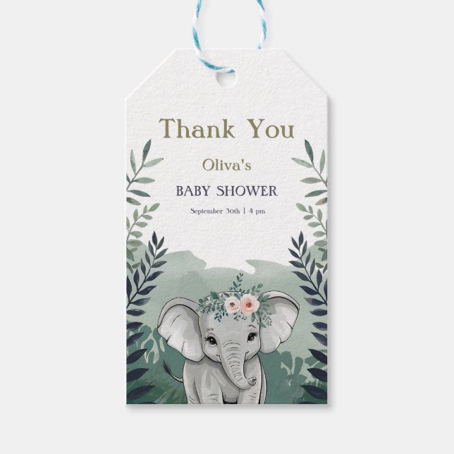 Vild 1 Safari Elephant Baby Shower Märkres Presentetikett (Framsidan)