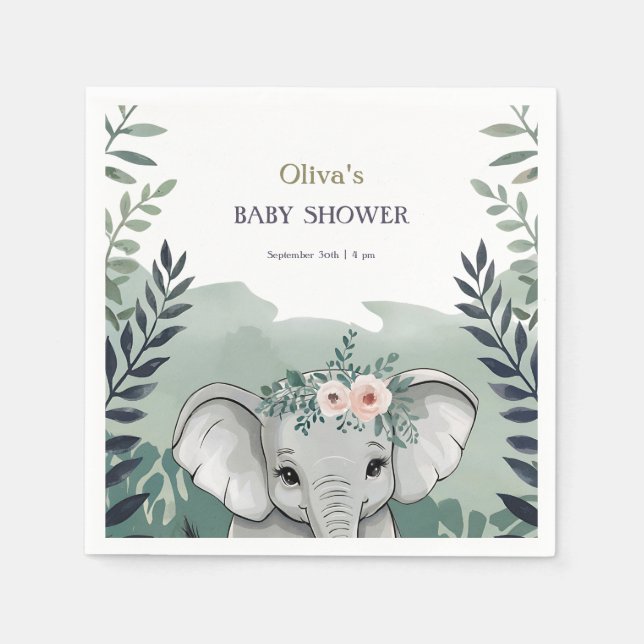 Vild 1 Safari Elephant Baby Shower Napkins Pappersservett (Framsidan)