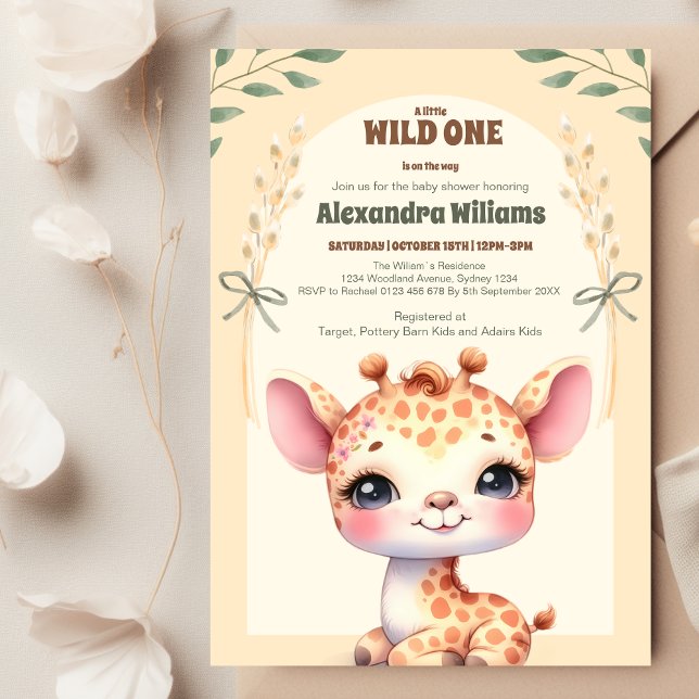 Vild 1 Safari Giraffe Baby Shower Inbjudningar (Skapare uppladdad)