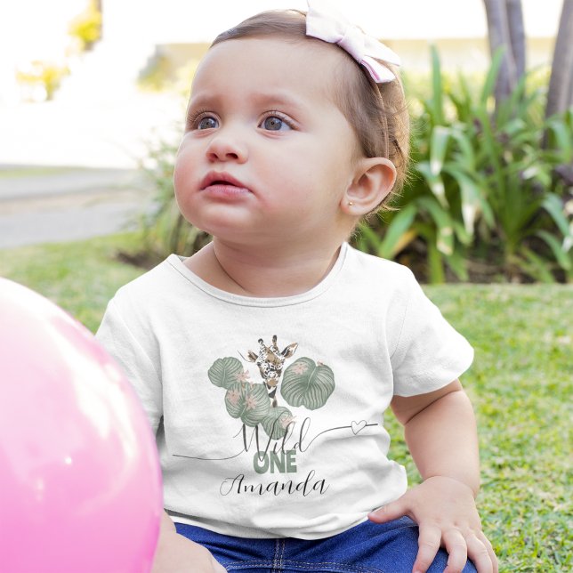 Vild 1 Safari Giraffe Djurfödelsedag T Shirt (Skapare uppladdad)