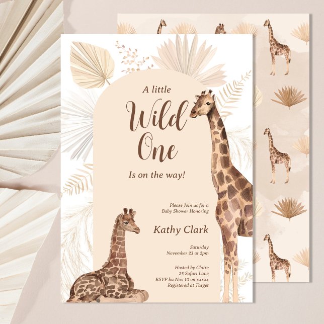 Vild 1 Safari Giraffe Gender Neutral Baby Shower Inbjudningar (Skapare uppladdad)