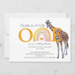 Vild 1 Safari Giraffe Girl's First Birthday Inbjudningar
