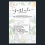 Vild 1 Safari "Gissa vem" babyskor, viltfällare Flygblad<br><div class="desc">Designad att samordna med våra "Vild One safari" babyduschinbjudningar. Den här söta babyduschen "Gissa vem"-Mamman eller pappa-spelet har vattenfärgade bilder av en apa och en papegoja, bland en grönt djungelbakgrund. . Alla frågor kan redigeras, så om du vill ändra dem kan du göra det! Du kan anpassa all text med...</div>