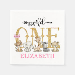 Vild 1 Safari Guld Glitter första födelsedag Pappersservett