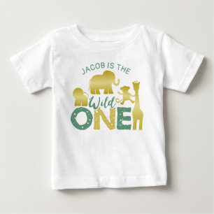 Vild 1 Safari Jungle 1:a födelsedag Guld Grönt T Shirt
