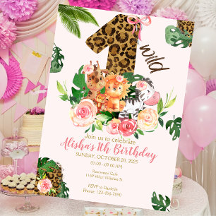 Vild 1 Safari Jungle Animals Birthday Investigatio Inbjudningar