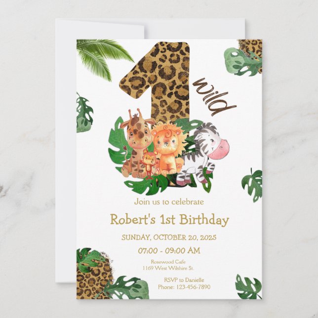 Vild 1 Safari Jungle Animals Birthday Investigatio Inbjudningar (Framsida)