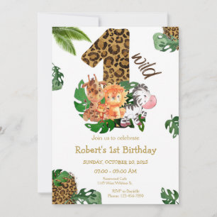 Vild 1 Safari Jungle Animals Birthday Investigatio Inbjudningar