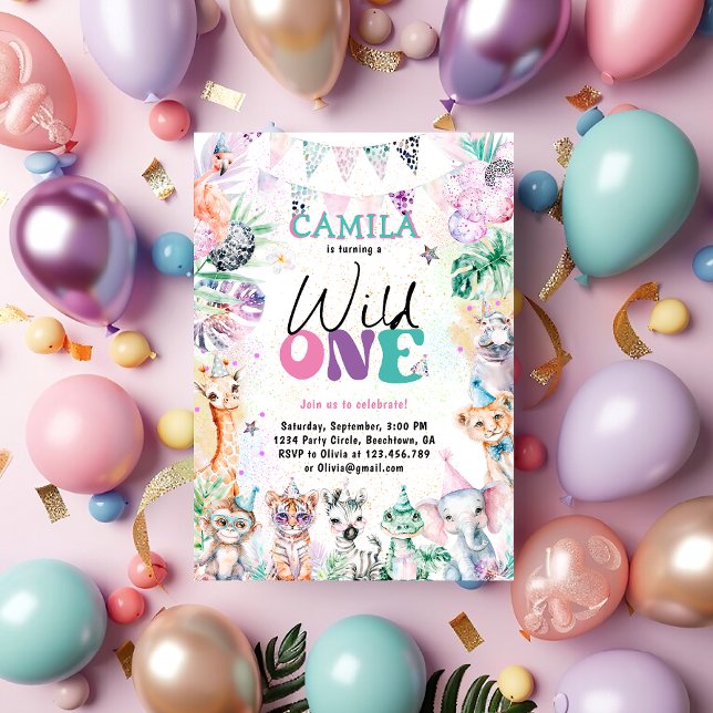 Vild 1 Safari Jungle Animals födelsedag Inbjudningar (Skapare uppladdad)
