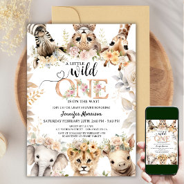 Vild 1 Safari Jungle Animals Girl Baby Shower Inbjudningar