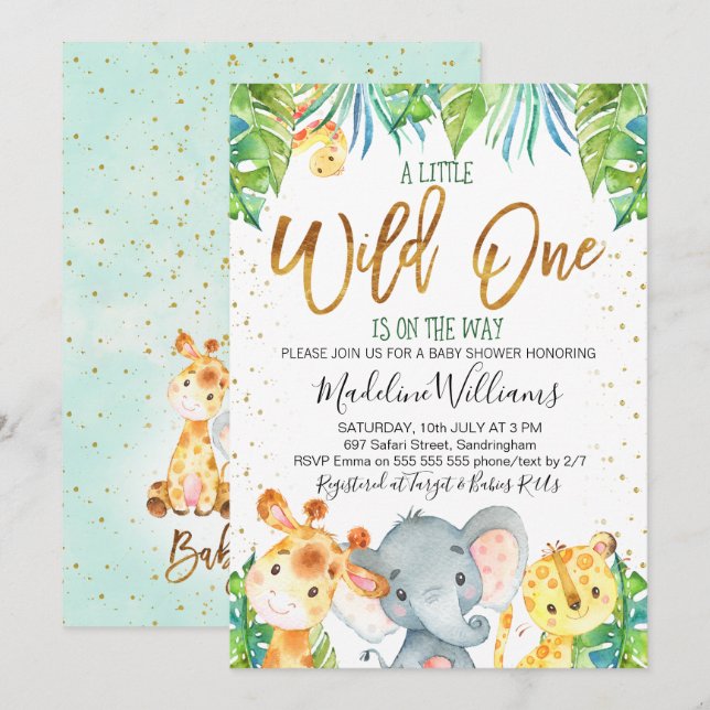 Vild 1 Safari Jungle Baby Shower-inbjudan Inbjudningar (Fram/baksida)