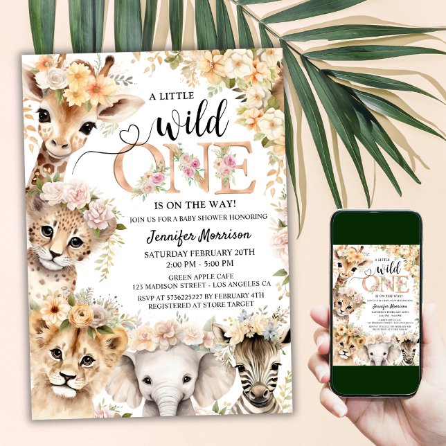 Vild 1 Safari Jungle Baby Shower Inbjudningar (Front)
