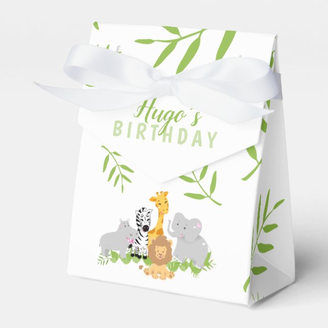 Vild 1 Safari Jungle Birthday Favor Box Presentaskar (Framsidan Sidan)