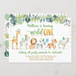 Vild 1 Safari Jungle Birthday Inbjudningar