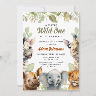 Vild 1 Safari Jungle Blommigt Baby Shower Inbjudningar