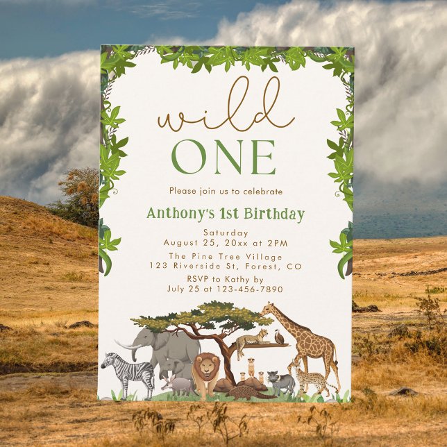Vild 1 Safari Jungle Boy First Birthday Inbjudningar (Skapare uppladdad)