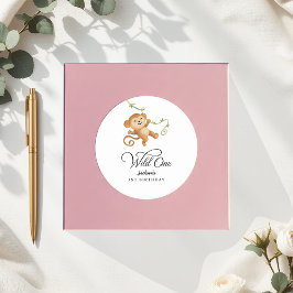 Vild 1 Safari Jungle Boys 1:a födelsedagen Party Runt Klistermärke