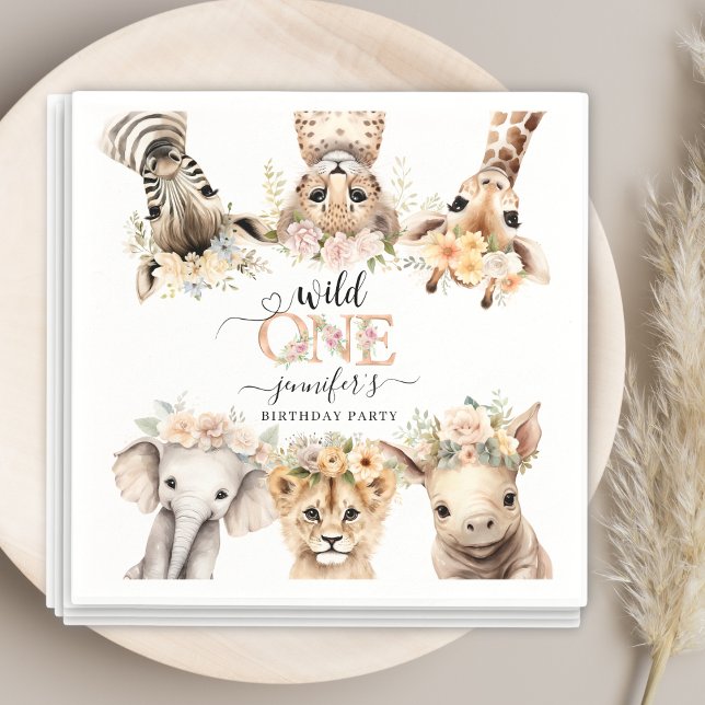 Vild 1 Safari Jungle Girl 1 Birthday Napkins Pappersservett (Skapare uppladdad)