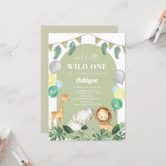 Vild 1 Safari Jungle Greenery Boy Shower Inbjudningar