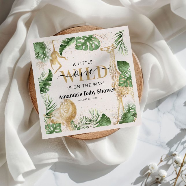 Vild 1 Safari Jungle Greenery & Guld Baby Shower Pappersservett (Skapare uppladdad)