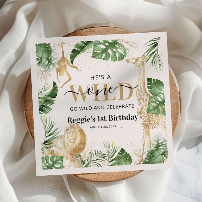 Vild 1 Safari Jungle Grönt & Guld 1:a födelsedagen Pappersservett (Skapare uppladdad)