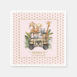 Vild 1 Safari Jungle Rosa 1:a födelsedag Pappersservett