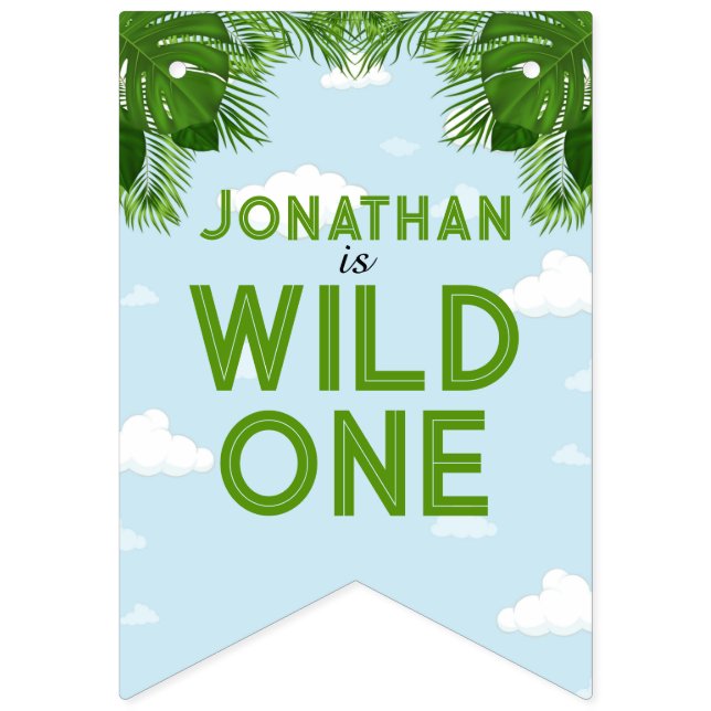 Vild 1 Safari Jungle Theme Birthday Banner Vimplar (Sextonde flaggan)