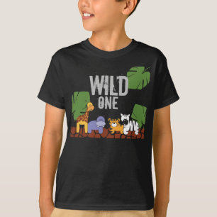 VILD 1 Safari Jungle Theme Första födelsedagssvart T Shirt