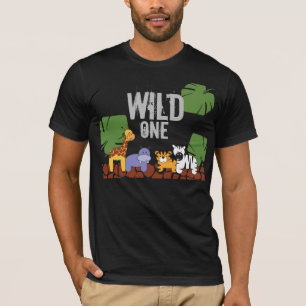VILD 1 Safari Jungle Theme Första födelsedagssvart T Shirt