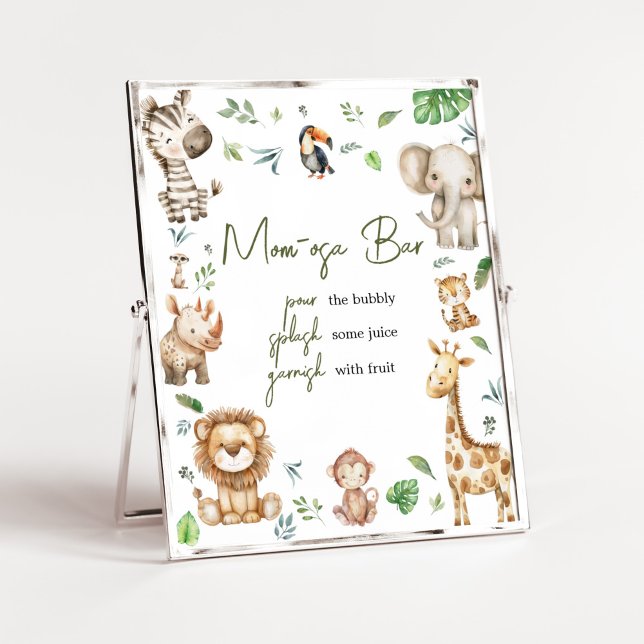 Vild 1 Safari Mamma Osa Pub Baby Shower Poster (Little Wild One Safari Animals Baby Shower Mom Osa Bar Sign)