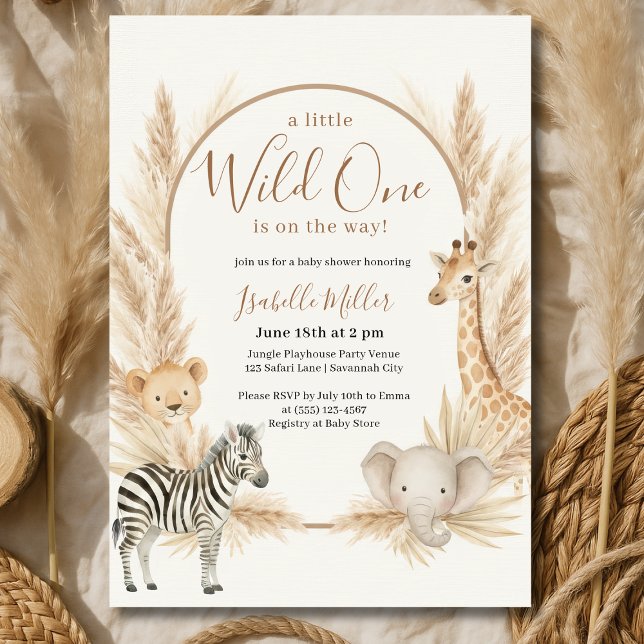 Vild 1 Safari Pampas Boho Baby Shower Inbjudningar (Skapare uppladdad)