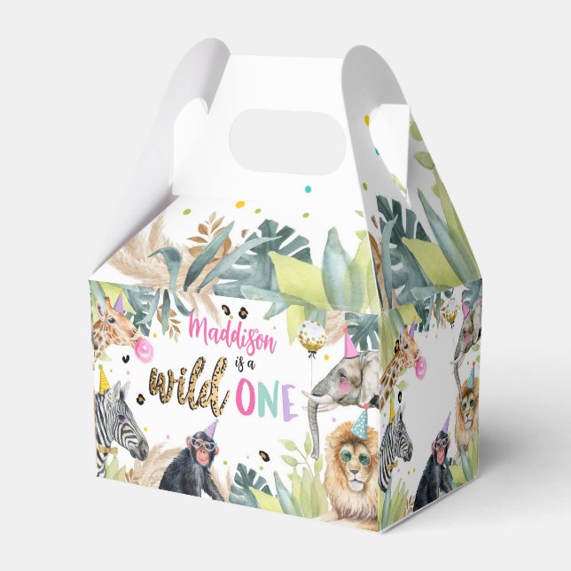 Vild 1 Safari Party Animals Girl 1 Birthday Presentaskar (Framsidan Sidan)
