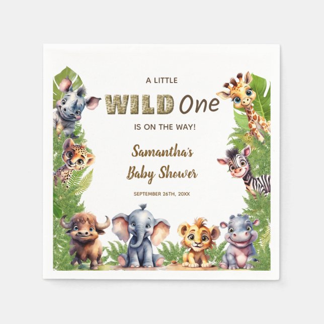 Vild 1 Safari Theme Baby Shower Pappersservett (Framsidan)