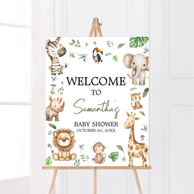 Vild 1 Safari Välkomstbabyskor Poster (Little Wild One Safari Animals Baby Shower Welcome Sign )