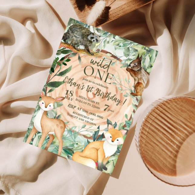 Vild 1 Safari Woodland 1:a födelsedagsinbjudan Inbjudningar (Skapare uppladdad)