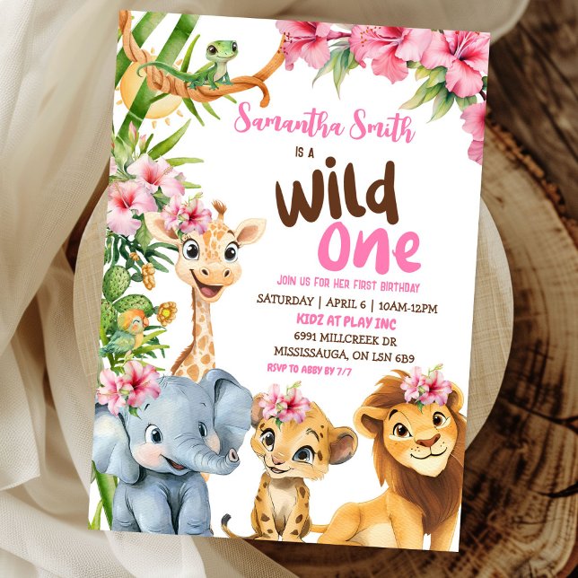 Vild 1 Savannah Safari Theme Girl First Birthday Inbjudningar (Skapare uppladdad)