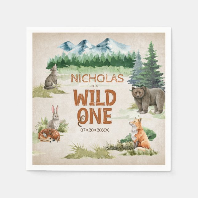 Vild 1 Skogsdjur 1:a födelsedag Party Pappersservett (Framsidan)