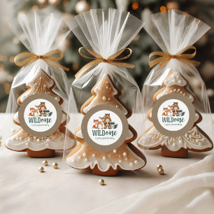 Vild 1 Skogsdjur första födelsedag Runt Klistermärke