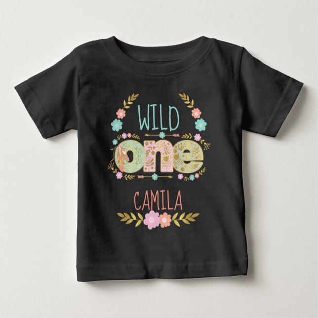 Vild 1-stammen | Boho Birthday Girl T Shirt (Framsida)