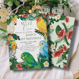 Vild 1 Tropical Exotic Parrots Boy 1st Birthday Inbjudningar