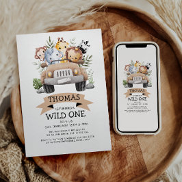 Vild 1 Tropical Jungle Safari Birthday Inbjudningar
