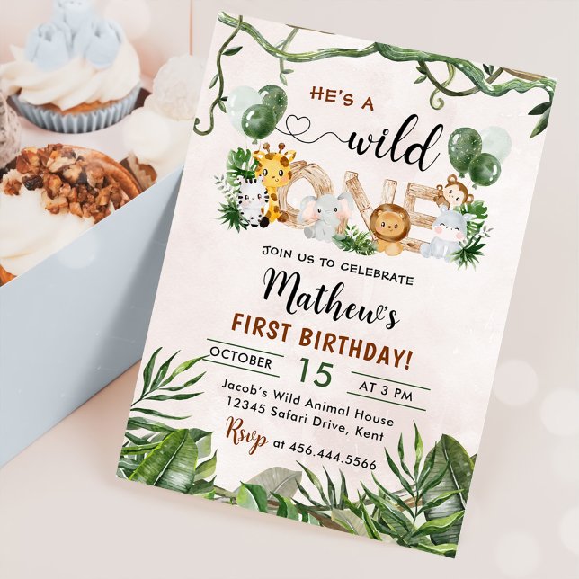 Vild 1 Tropical Safari Första födelsedag Inbjudningar (Skapare uppladdad)